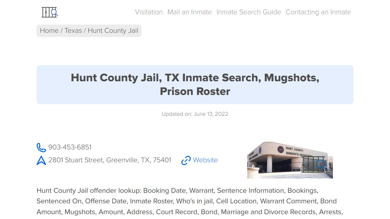 Hunt County Jail, TX Inmate Search, Mugshots, Prison ...